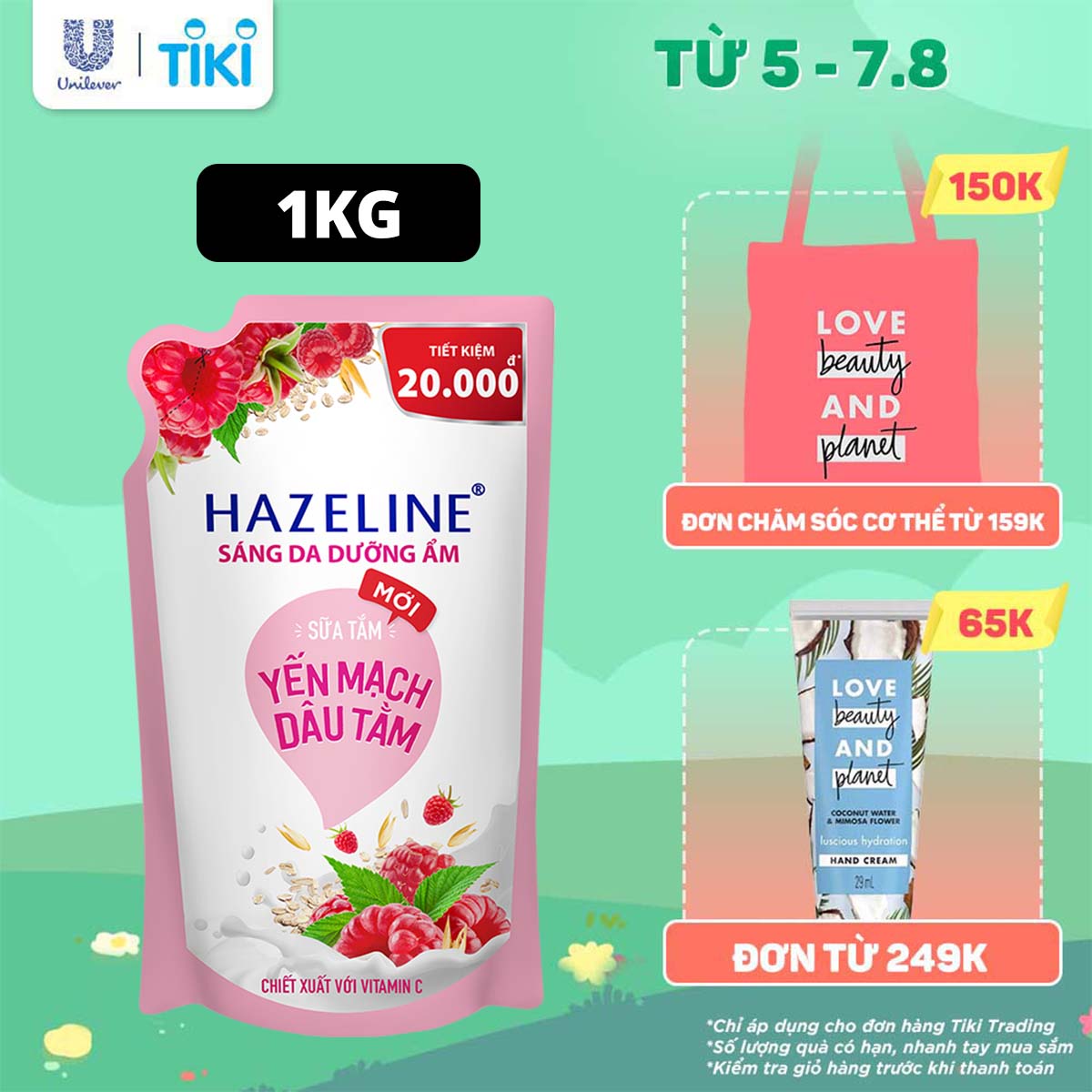 Sữa Tắm Trắng Da Hazeline Dưỡng Thể Thiên Nhiên Yến Mạch Dâu Tằm Sáng Da Dưỡng Ẩm 1Kg