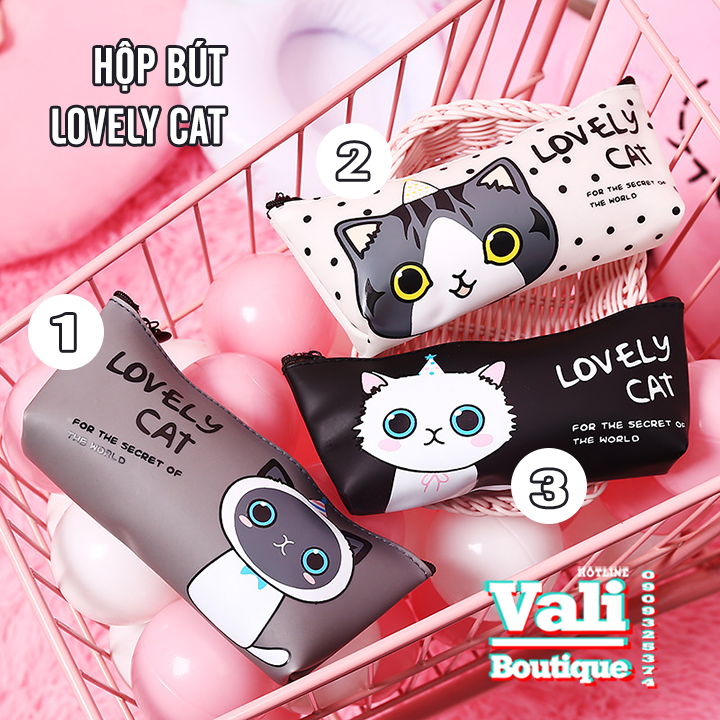 Hộp bút nhựa PU dễ thương hình mèo Lovely Cat - nhiều mẫu