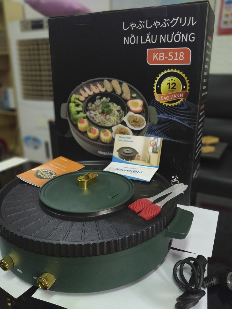 Nồi Lẩu Điện,Nồi Lẩu Nướng 1350W Đa Năng KB-518 Điều Khiển 2 Núm Xoay Tách Biệt Siêu Tiết Kiệm Điện Cho Gia Đình 5-7 Người