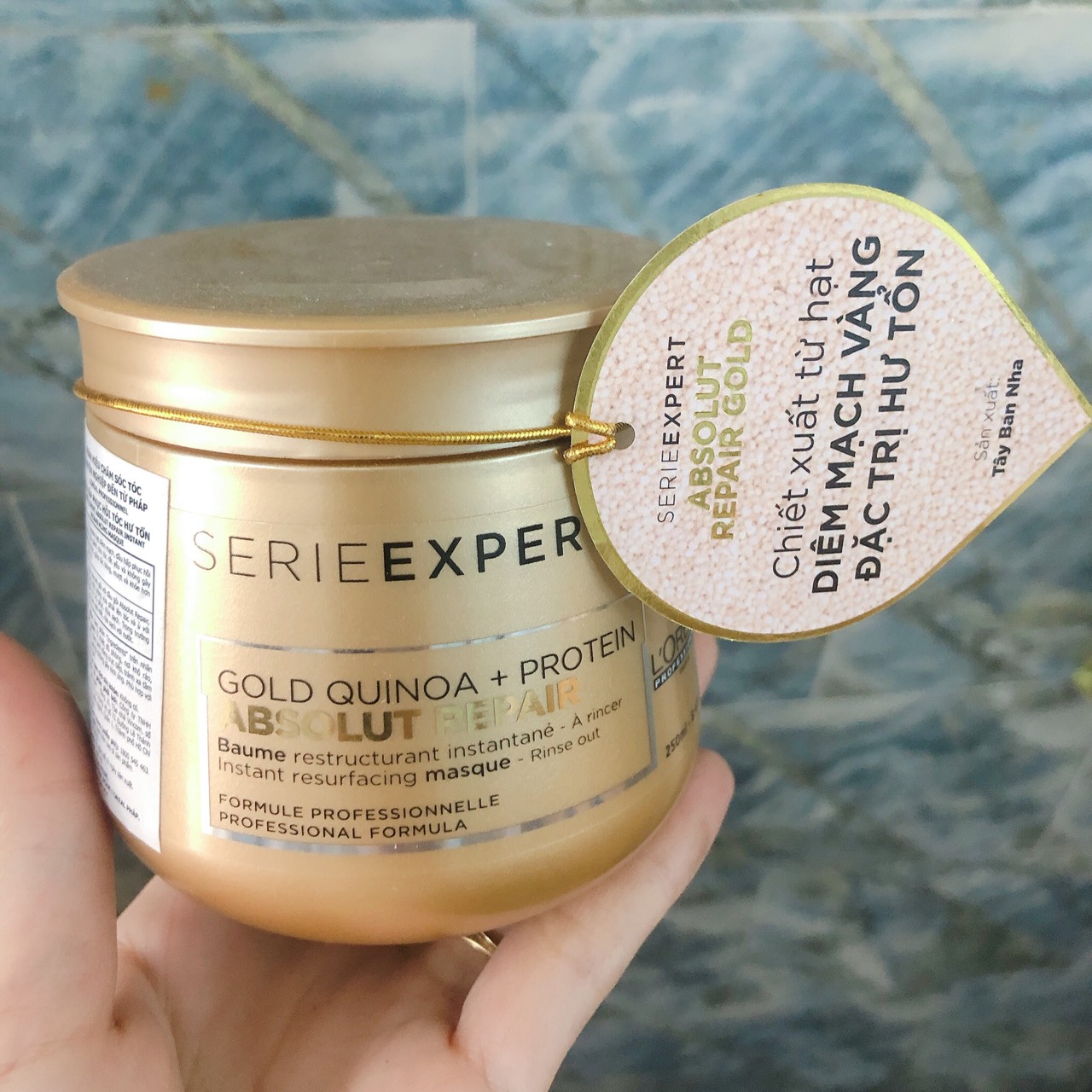 Dầu hấp ủ phục hồi tóc hư tổn L'ORÉAL Serie Expert Gold Quinoa + Protein Absolut Repair Golden Masque - 250ml - (vàng đậm)