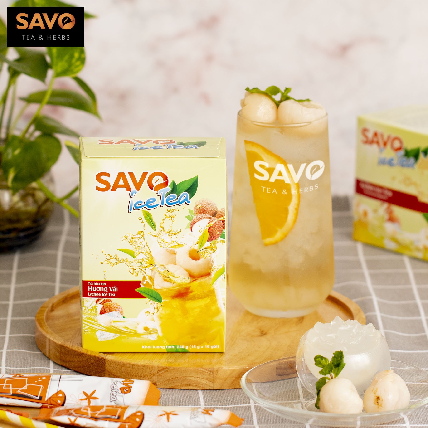 Trà SAVO Ice Tea  Vải ( Lychee Ice Tea ) - Hộp 16 gói x 15g