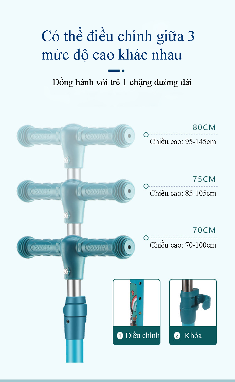 Xe Trượt Scooter Trẻ Em Có Ghế Gấp Gọn 3 Bánh Phát Sáng, Có Nhạc Và Đèn Báo, Dành Cho Bé Từ 2-12 Tuổi