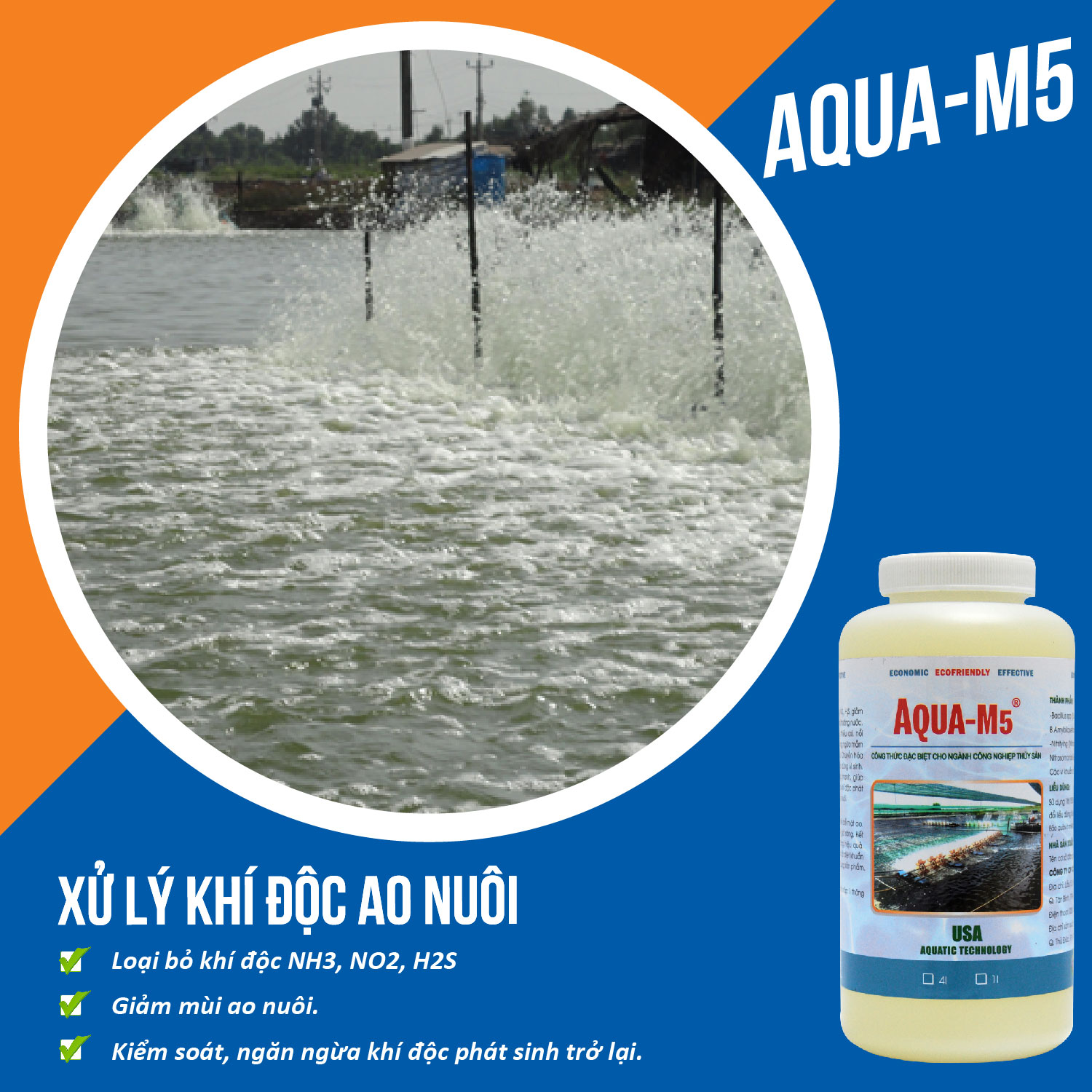 AQUA M5 Vi sinh xử lý khí độc trong ao nuôi thủy sản - Chai 1 lít