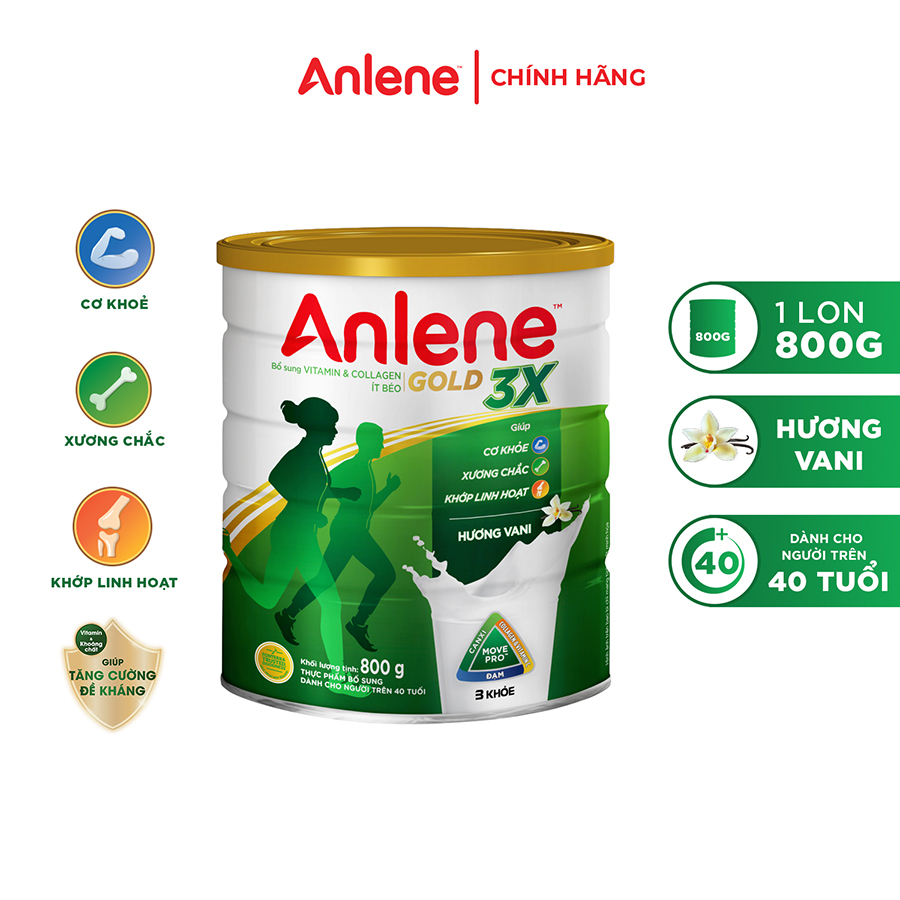 Sữa Bột Anlene Gold Movepro 3X Hương Vanilla (Hộp Thiếc 800g)