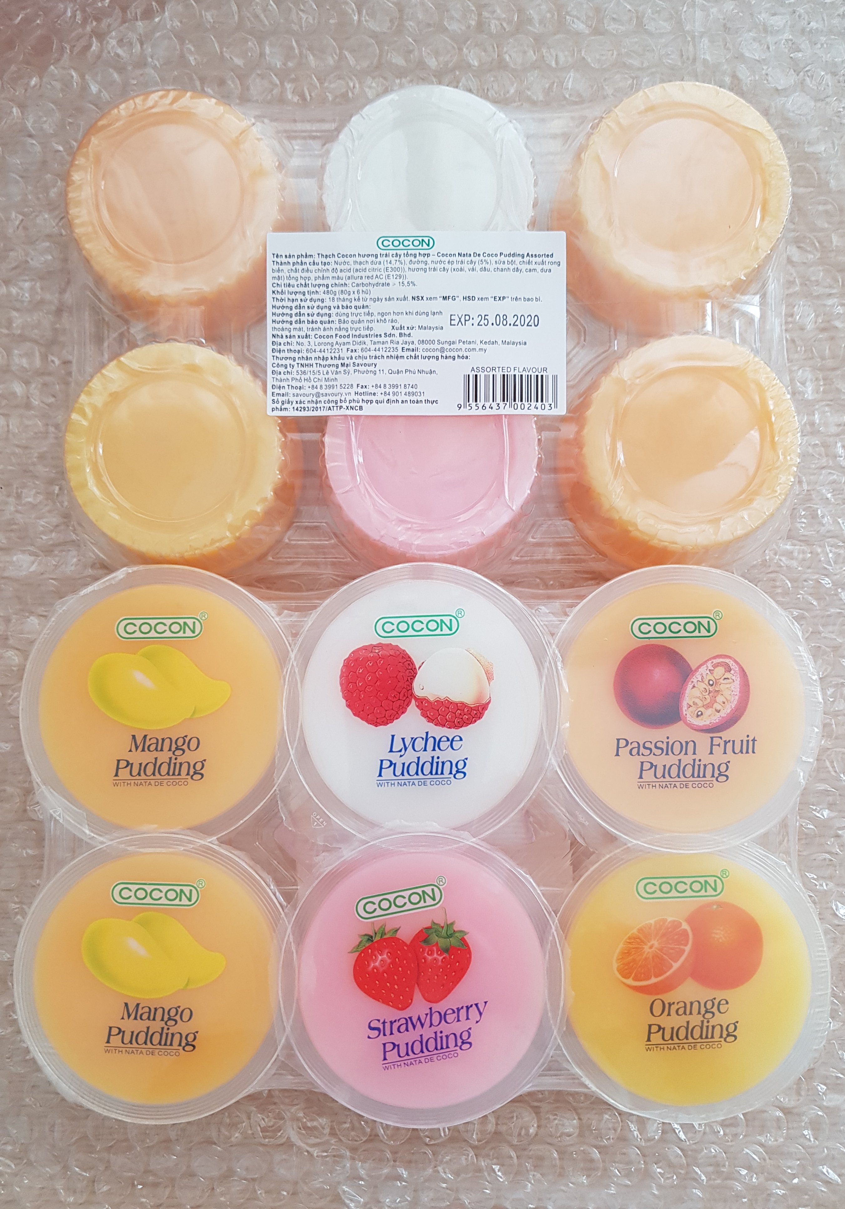 LỐC THẠCH 6 CHÉN HƯƠNG TRÁI CÂY TỔNG HỢP COCON - COCON NATA DECOCO PUDDING ASSORTED