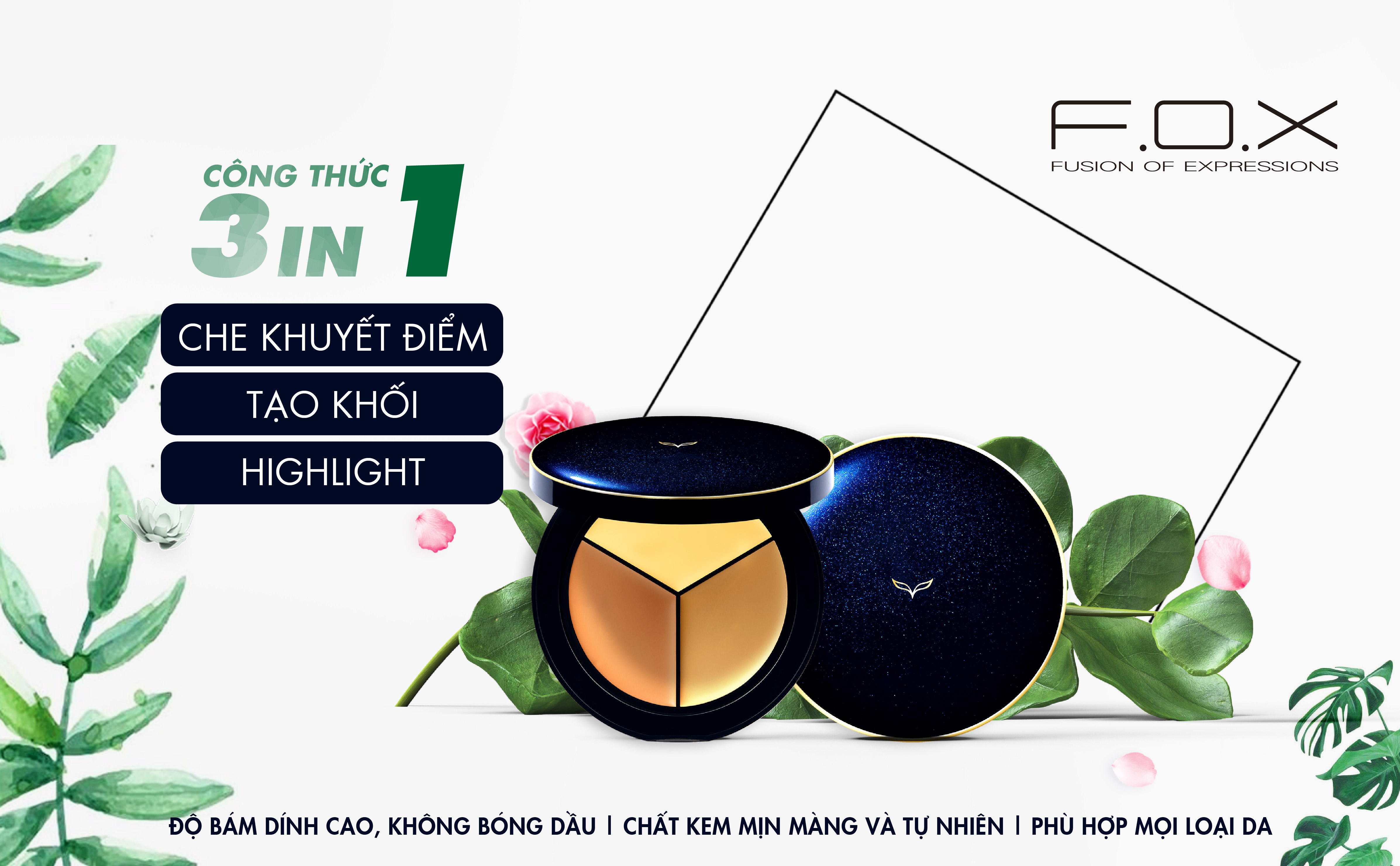 Kem Che Khuyết Điểm, Tạo Khối 3 Ngăn FOX Completely Concealer Plate 9.5g