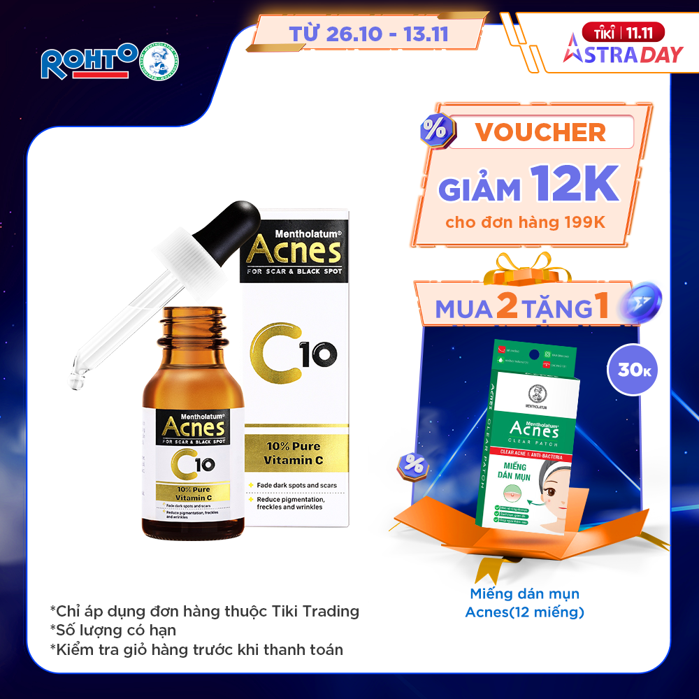 Seum VItamin C 10% dưỡng trắng mờ thâm sạm Acnes Lab C10 serum 15ml