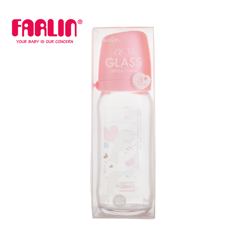 Bình Sữa Thủy Tinh City Bottle Cổ Rộng của FARLIN - Hồng Cổ Điển - 240ml