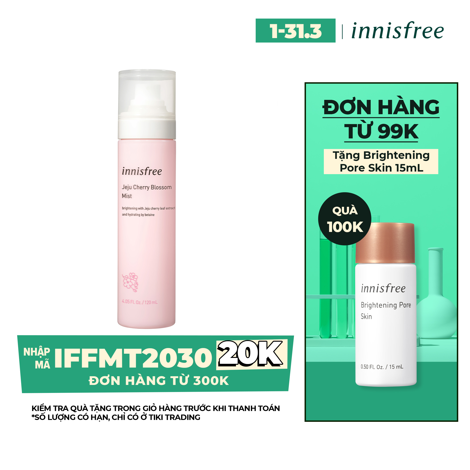 Xịt khoáng dưỡng sáng innisfree Jeju Cherry Blossom Mist 120 ml - 131172153