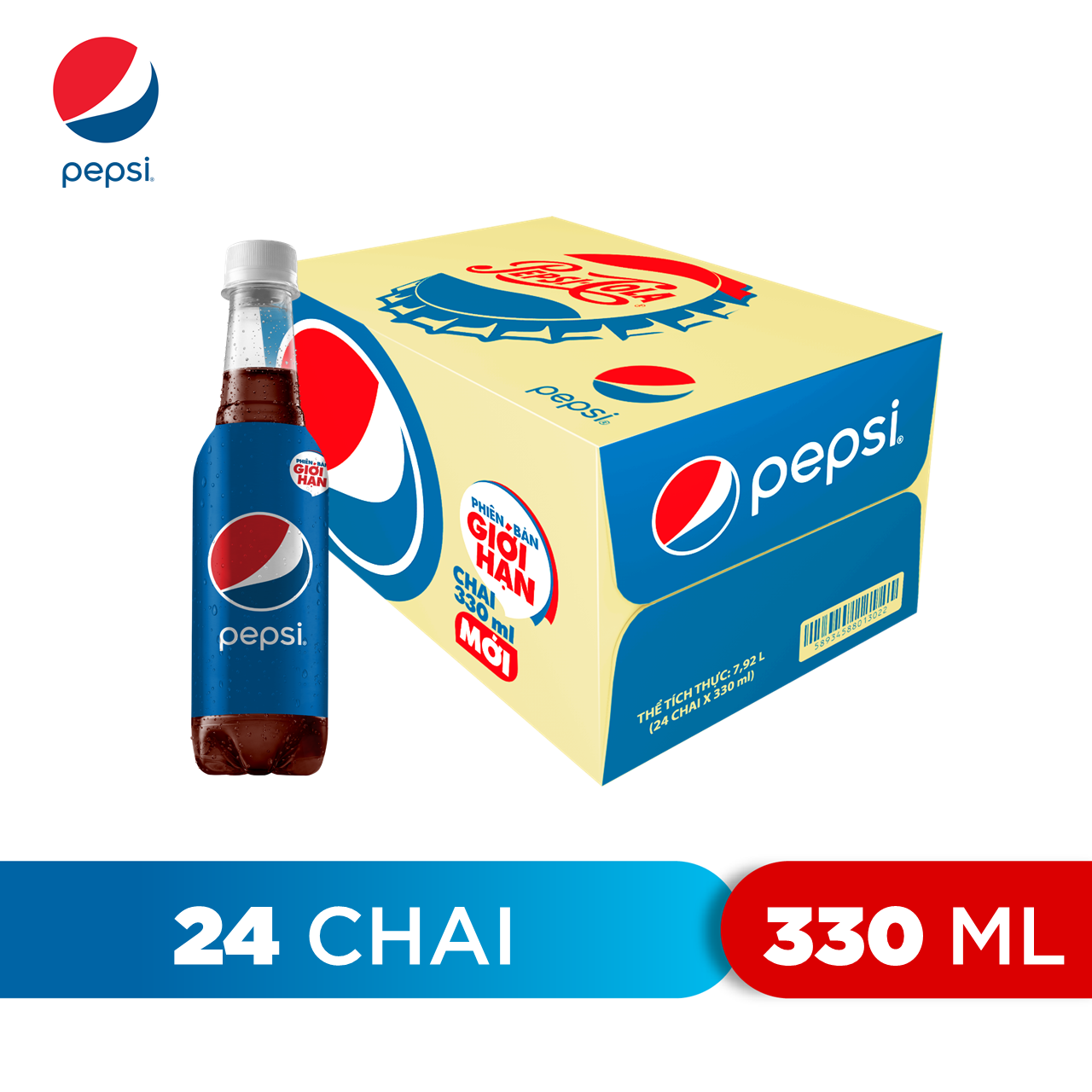 Thùng 24 Chai Nước Ngọt Có Gas Pepsi (330ml/ Chai)