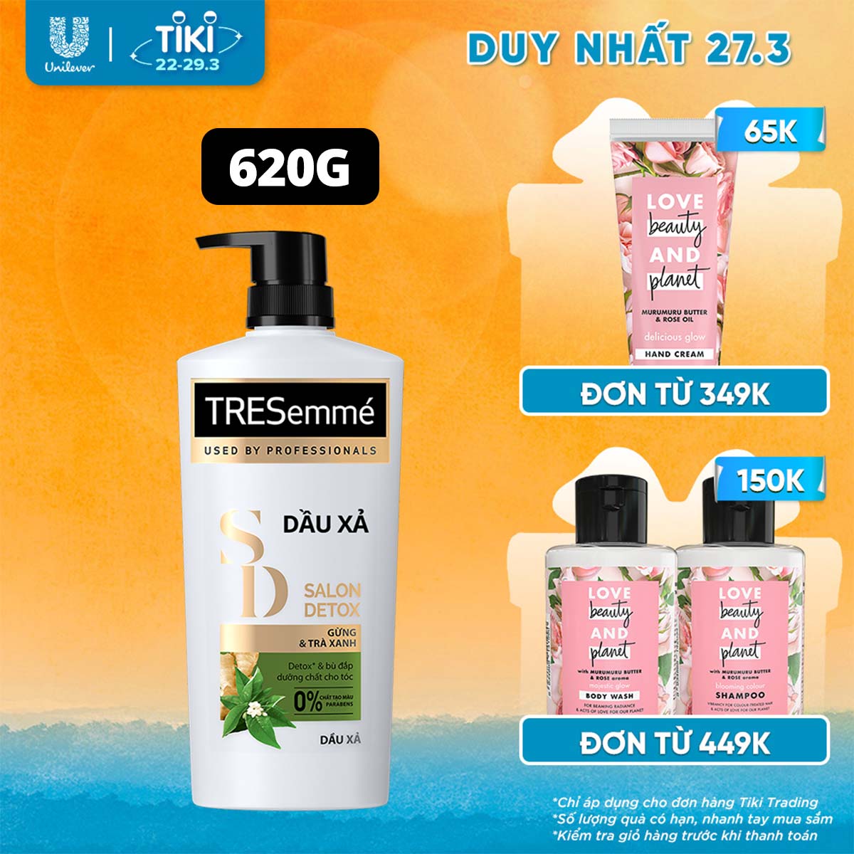 Dầu xả TRESEMME Salon Detox Cho tóc chắc khỏe bóng mượt Gừng và Trà Xanh Kem xả Giúp Detox tóc sạch sâu 620g