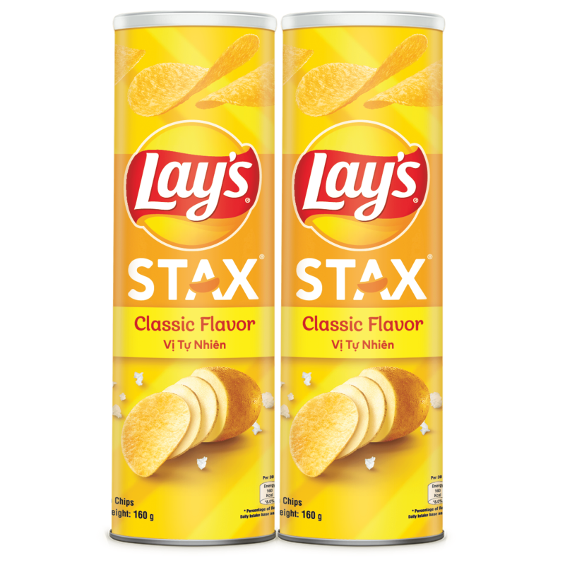 Combo 2 Bánh Snack Khoai Tây Ống Lay's Stax Khoai Tây Miếng Vị Tự Nhiên 160g (Size lớn) - Nhập khẩu từ Malaysia