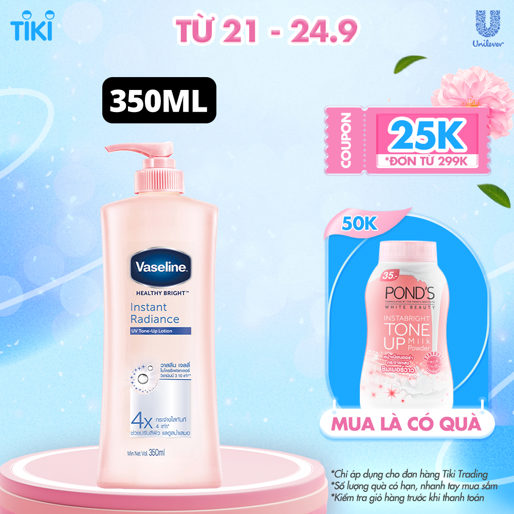 Sữa Dưỡng Thể 350Ml Vaseline Dưỡng Ẩm Sáng Da Instant Radiance Vi Chất Phản Quang Giúp Da Sáng Tức Thì Gấp 4 Lần