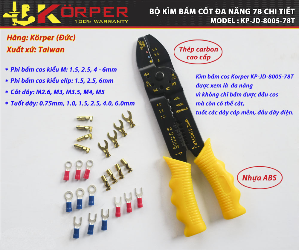 Bộ Kìm Bấm Cốt Korper KP-JD-8005-78T