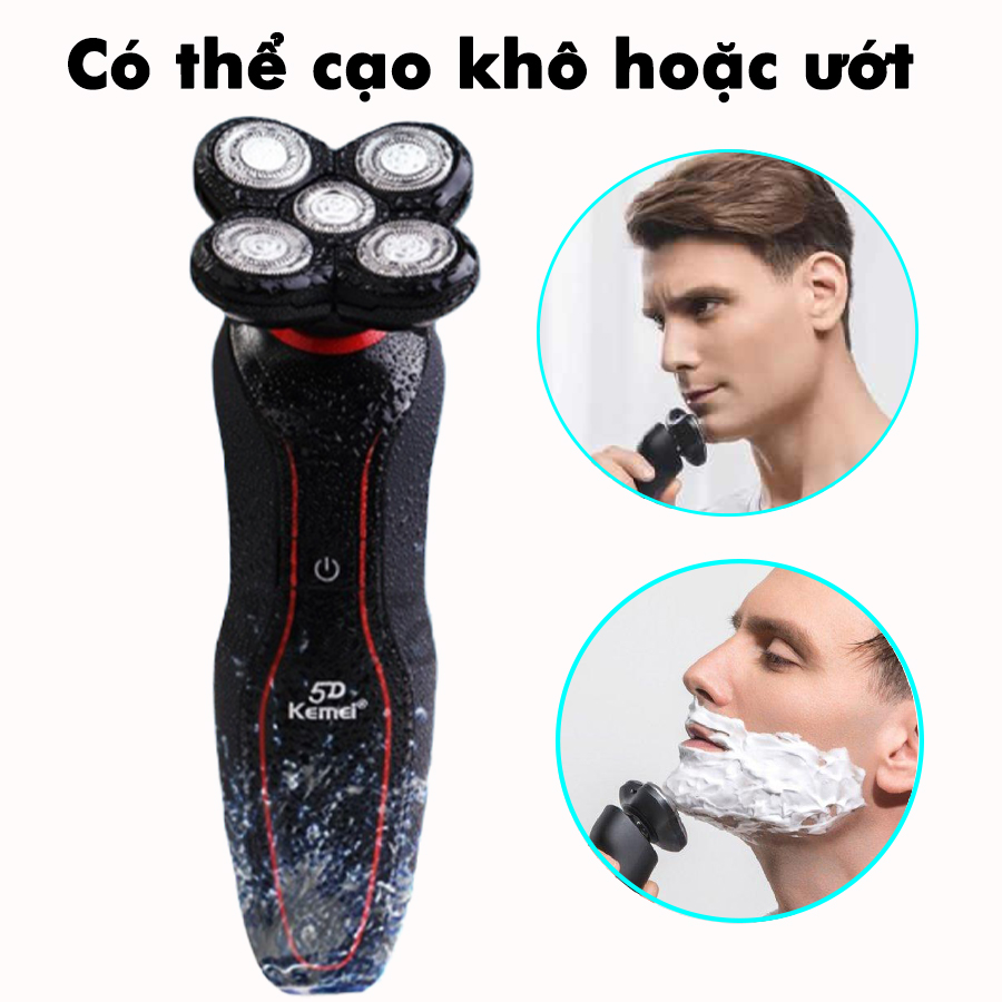 Máy cạo râu 5D Kemei KM-6181 chống thấm nước có thể cạo khô và ướt, có đầu tỉa phụ dùng tỉa tóc mai, ria mép tiện lợi