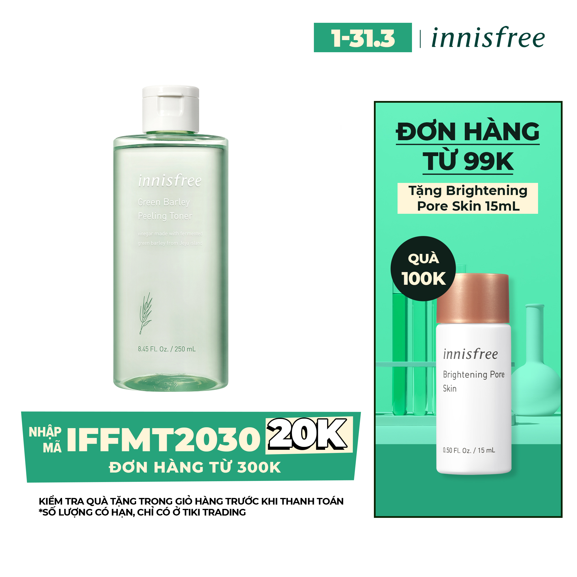 Nước Cân Bằng Làm Sạch Tế Bào Chết Innisfree Green Barley Peeling Toner 250Ml - 131170981