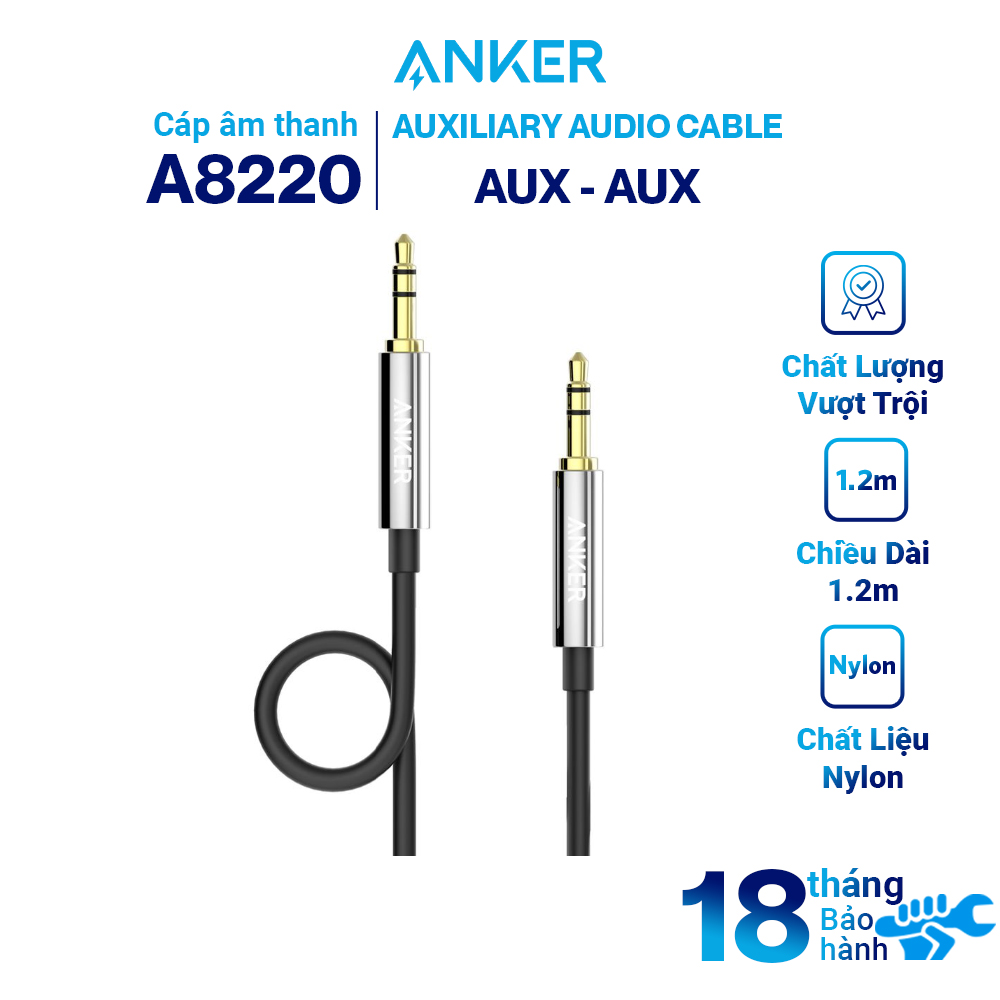 Hình ảnh Dây Cáp Âm Thanh AUX 3.5mm Anker 2.4m - A8220011 (Đen) - Hàng Chính Hãng