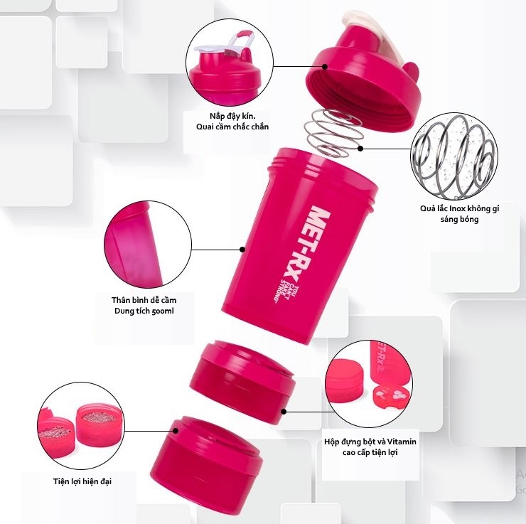Bình Lắc Shaker, Bình Nước Gym, Bình Thể Thao Cho Gymer 4 in 1 - Hàng Chính Hãng Amalife