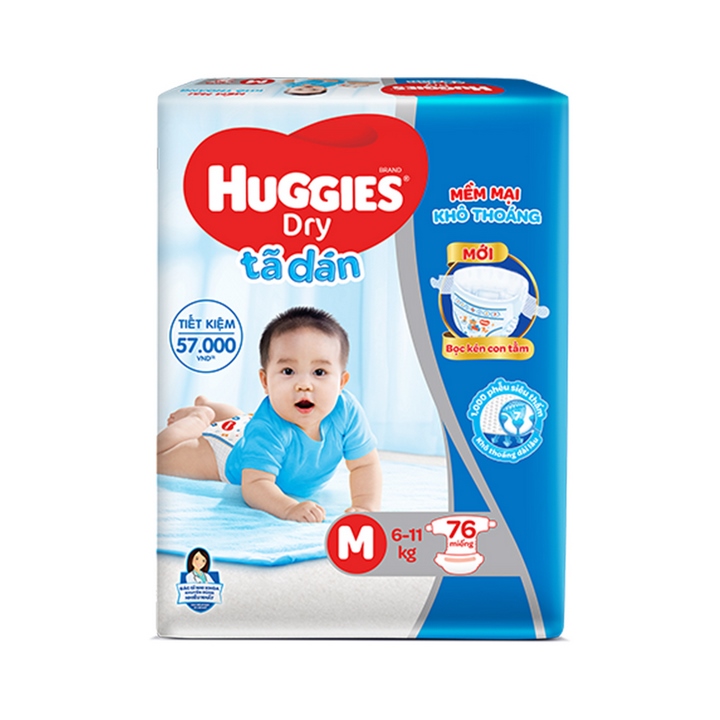 Tã dán Huggies Super Jumbo M76 - L68 - XL62 - XXL56 [Tặng khăn ướt 64 tờ]