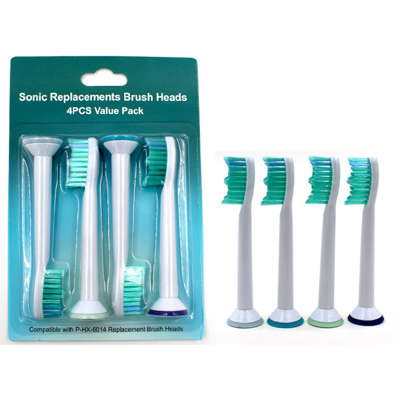 Cho máy Philips Sonicare, Bộ 4 đầu bàn chải đánh răng điện HX-6014, dòng máy HX3, HX6, HX7, HX8, HX9, R, FlexCare +, FlexCare, HealthyWhite, HydroClean, EasyClean, DiamondClean-Phá tan mảng bám, cho răng sáng bóng