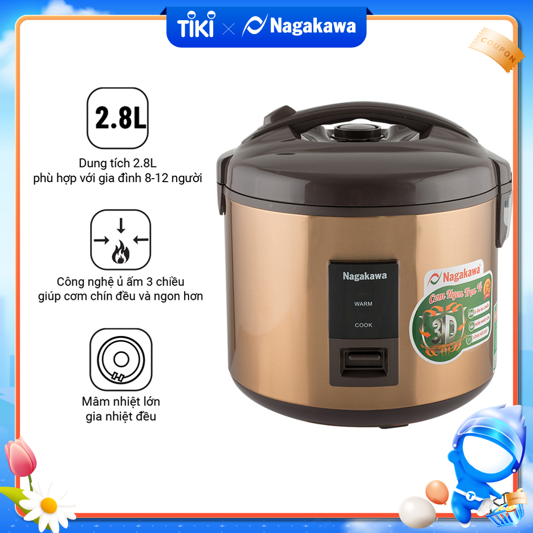 Nồi Cơm Điện Nắp Gài Nagakawa NAG0121 (2.8 Lít) - Hàng Chính Hãng