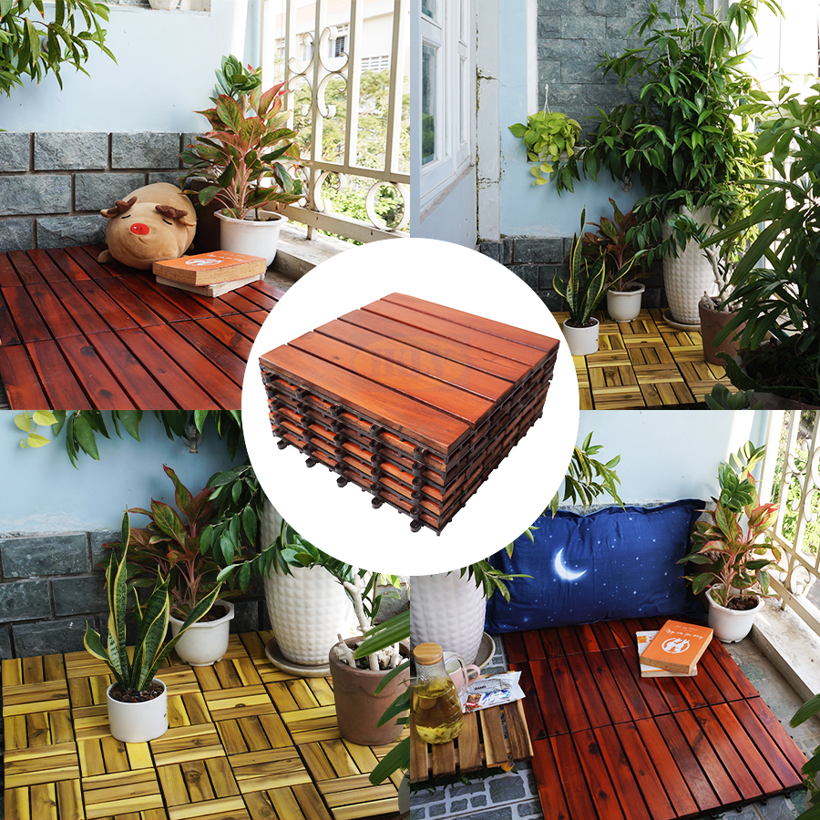 Sàn gỗ tự nhiên cao cấp - 6 nan - gõ đỏ - thùng 6 tấm