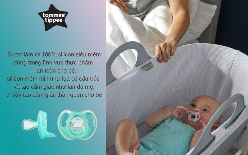 Ty ngậm silicon siêu nhẹ cho bé Tommee Tippee Ultra Light 6-18 tháng (vỉ đơn) - Xanh ngọc  