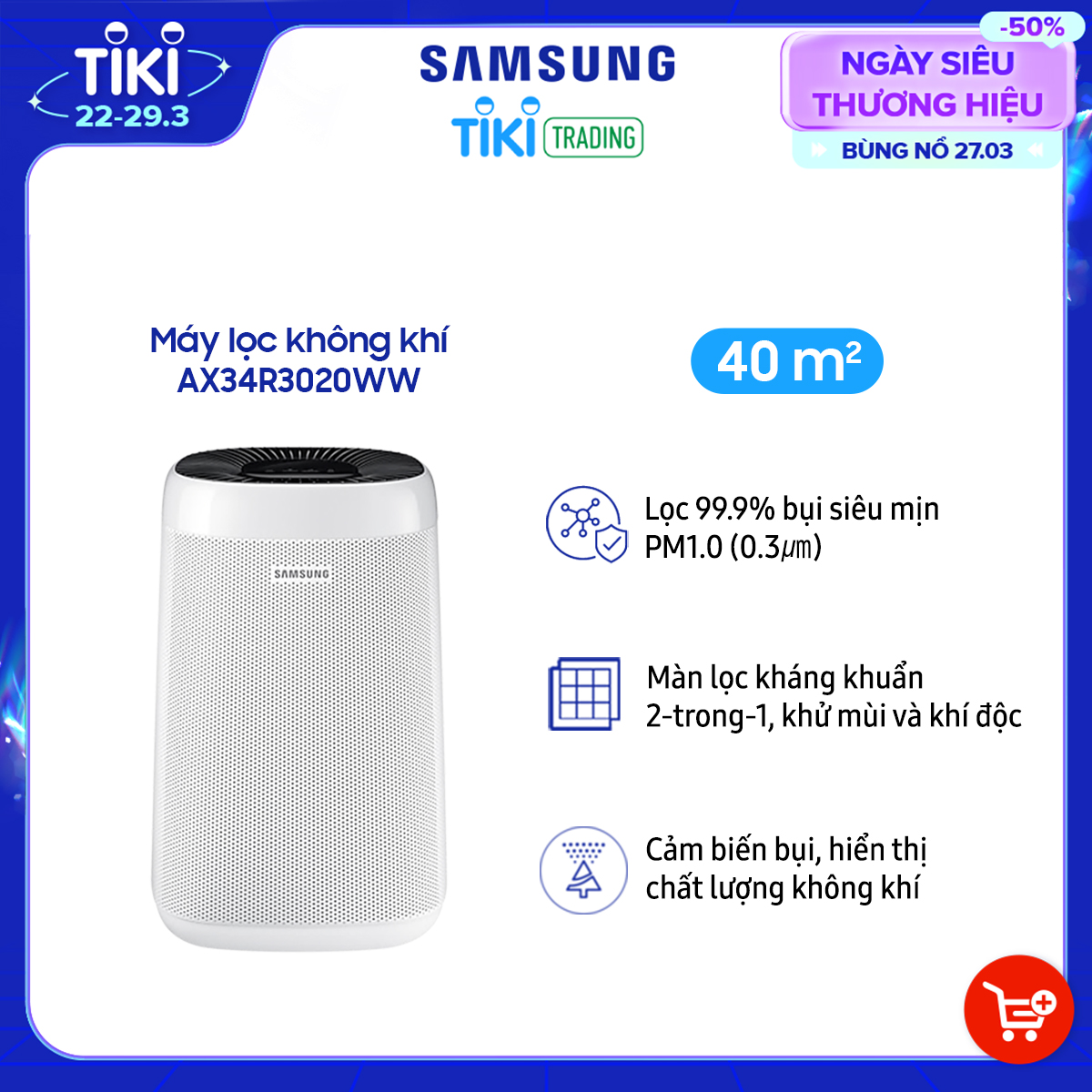 Máy Lọc Không Khí Samsung AX34R3020WW (Diện tích sử dụng 34m2) - Hàng Chính Hãng