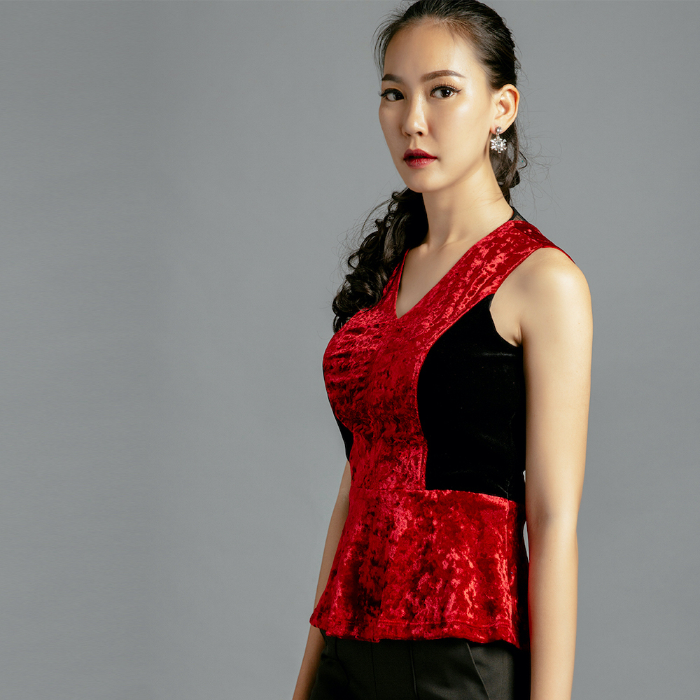 Áo Thắt Eo Áo Peplum Nhung Thời trang thiết kế Hity TOP123 (Đỏ Auburn)