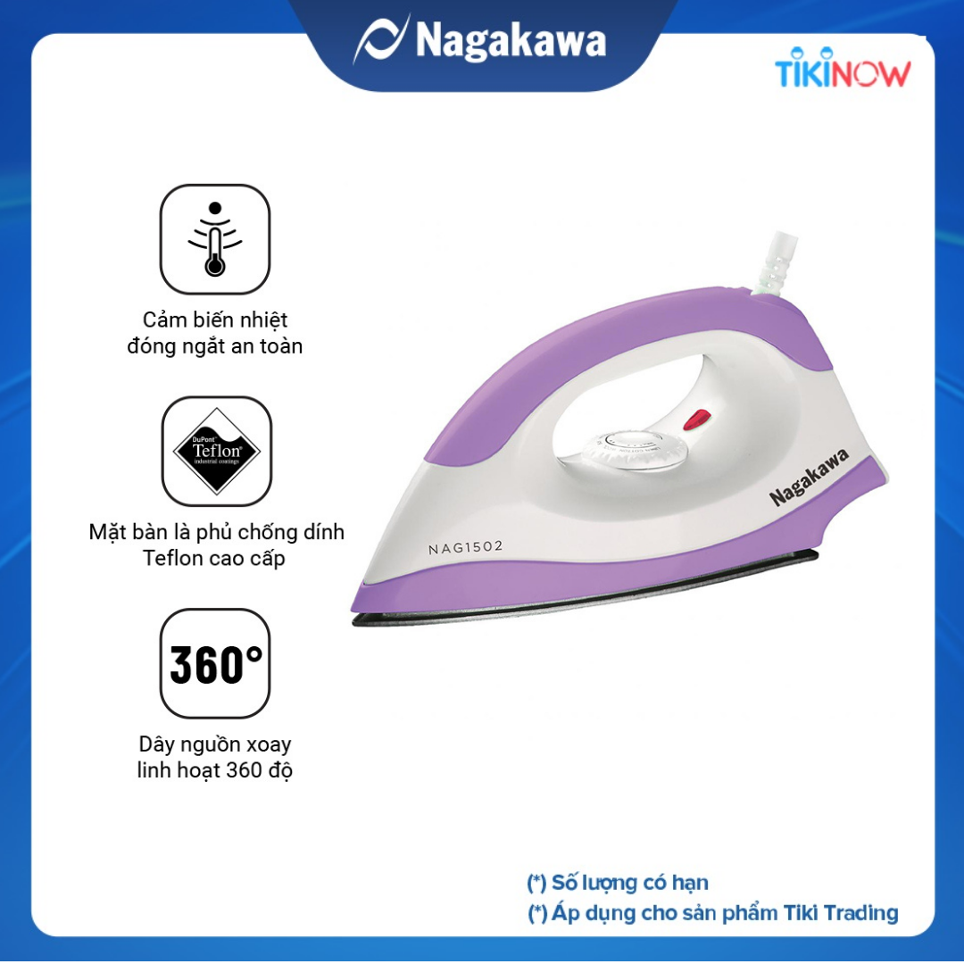 Bàn Ủi Khô Nagakawa NAG1502 (1200W) - Tím - Hàng Chính Hãng