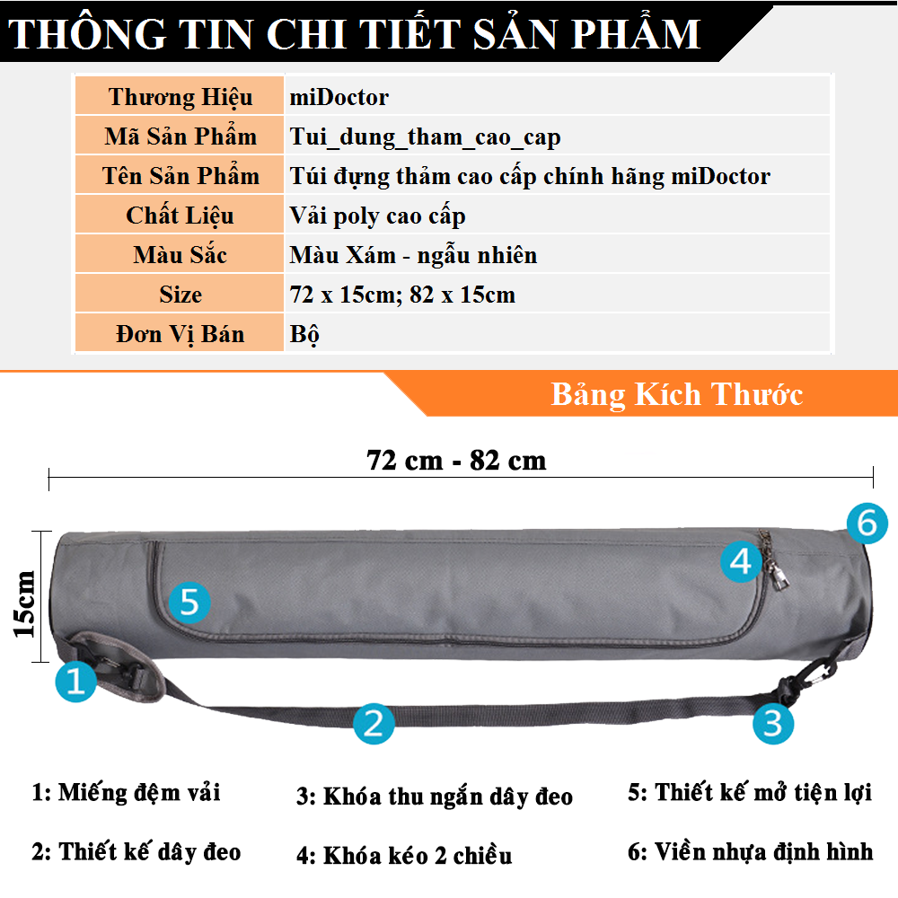 Túi Đựng Thảm Tập Yoga Cao Cấp miDoctor + Dây Buộc Thảm Tập Yoga