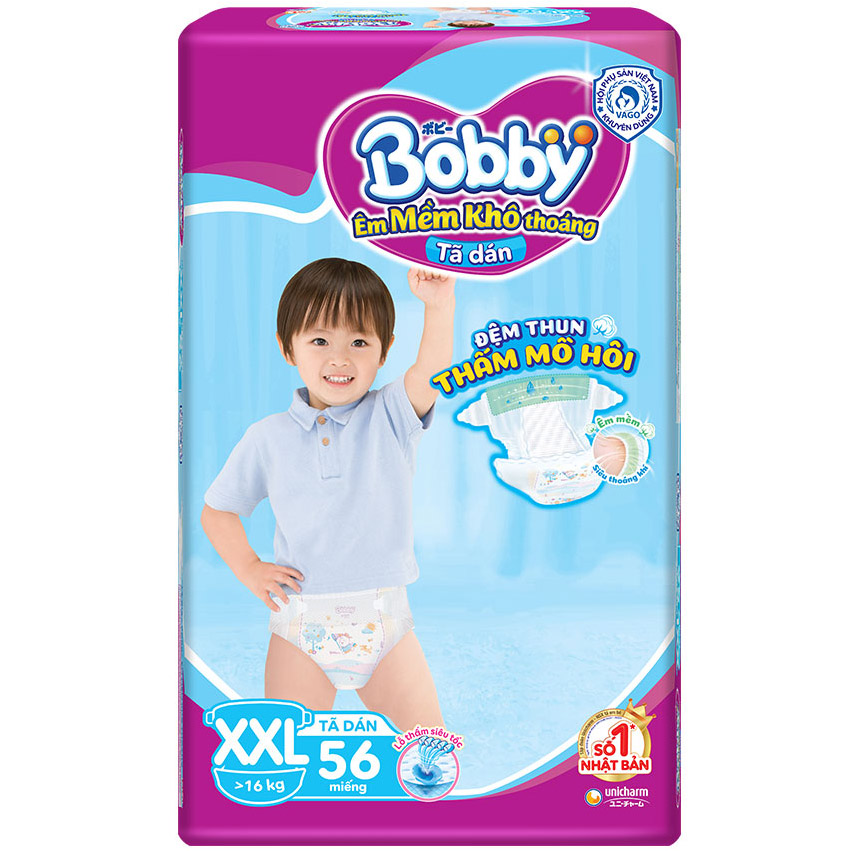 Tã Dán Bobby Siêu Mỏng Gói Cực Đại XXL56 (56 Miếng)