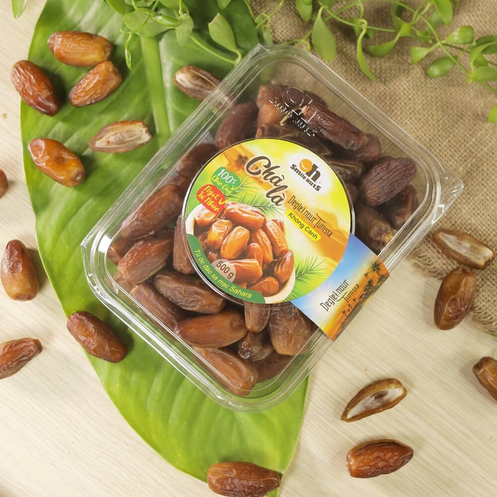 Chà Là Không Cành Tunisia Smile Nuts Hộp 500g - Dòng chà là Deglet Nour thịt mềm, dẻo, thoảng vị mật ong