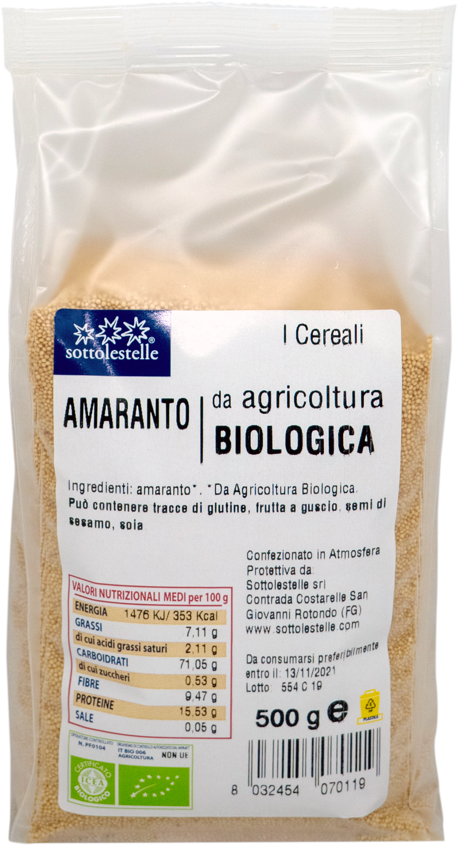 Hạt dền Amaranth hữu cơ Sottolestelle 500g Organic Amaranth