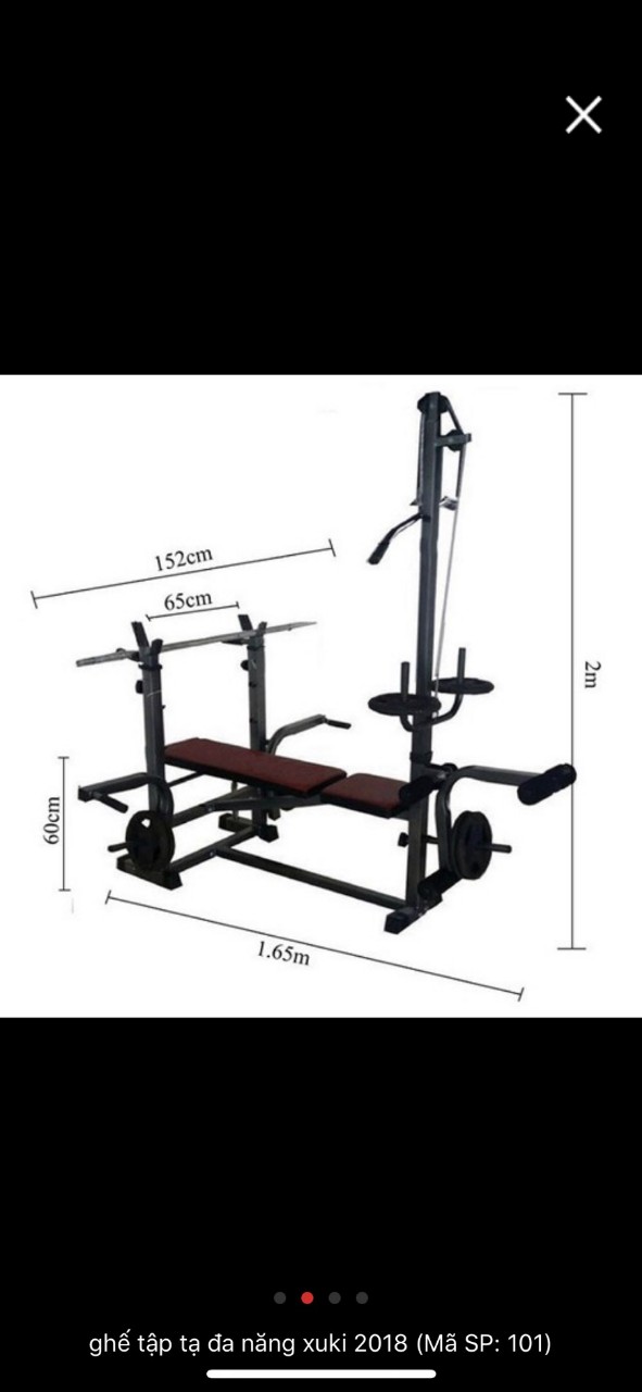 Ghế tập tạ đa năng kèm đòn tạ 1,5m và 60kg tạ nhựa