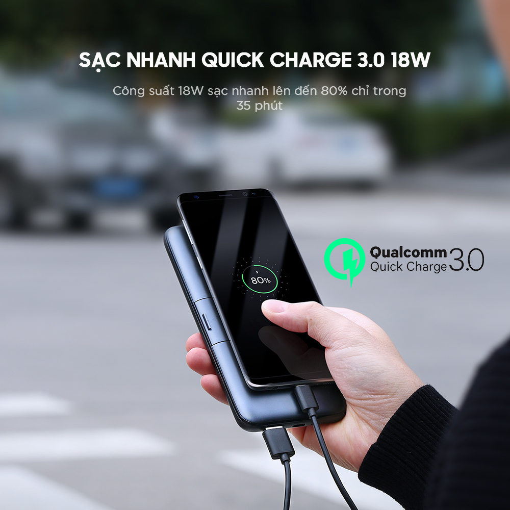 Sạc Dự Phòng Aukey PB-WL02 10.000 mAh, Sạc Nhanh PD 18W, QC 3.0, Sạc Không Dây Qi 10W, Tích Hợp Giá Đỡ - Hàng Chính Hãng