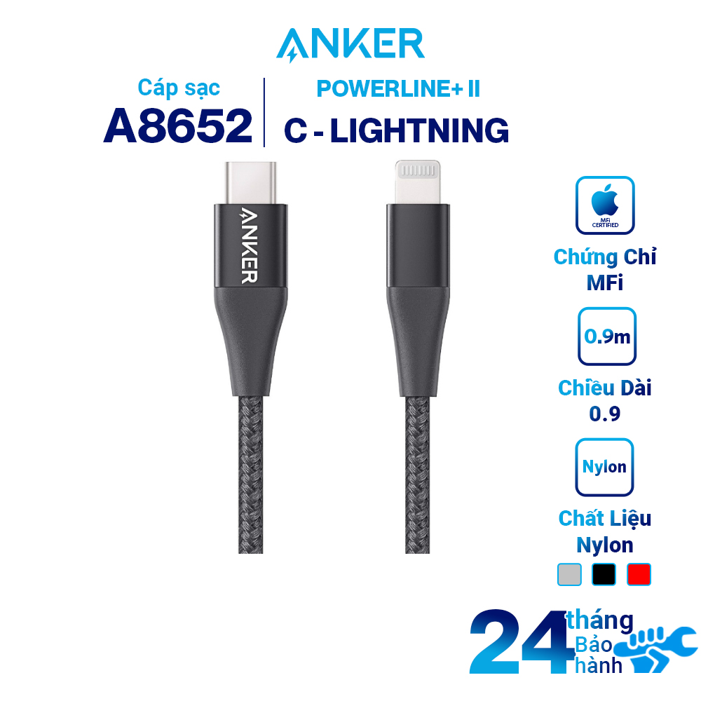 Dây Cáp Sạc USB - Type C To Lightning Chuẩn MFi Cho iPhone Anker PowerLine+ II 0.9m - A8652 - Hàng Chính Hãng