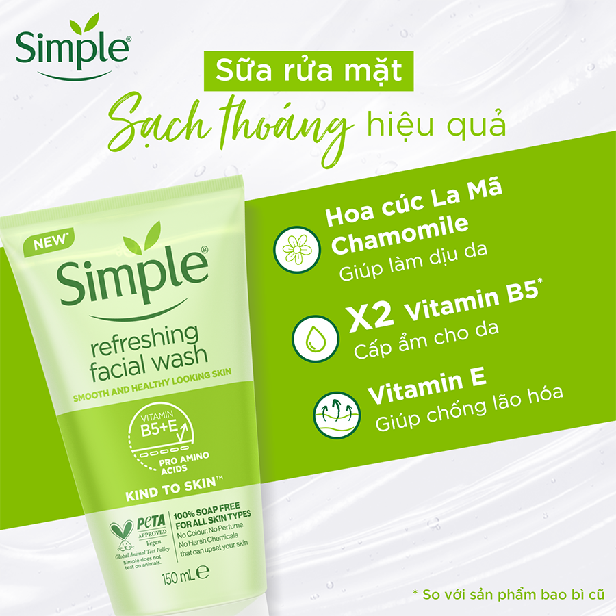 Sữa rửa mặt Simple giúp da sạch thoáng & không chứa xà phòng 150ml [CHÍNH HÃNG ĐỘC QUYỀN]