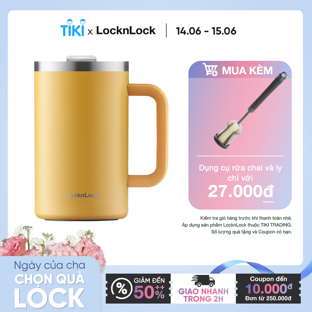 Ca giữ nhiệt Flat Table Mug LocknLock LHC4320 - Dung tích 730ml - Tay cầm thoải mái - Miệng ca rộng - Nắp trong suốt