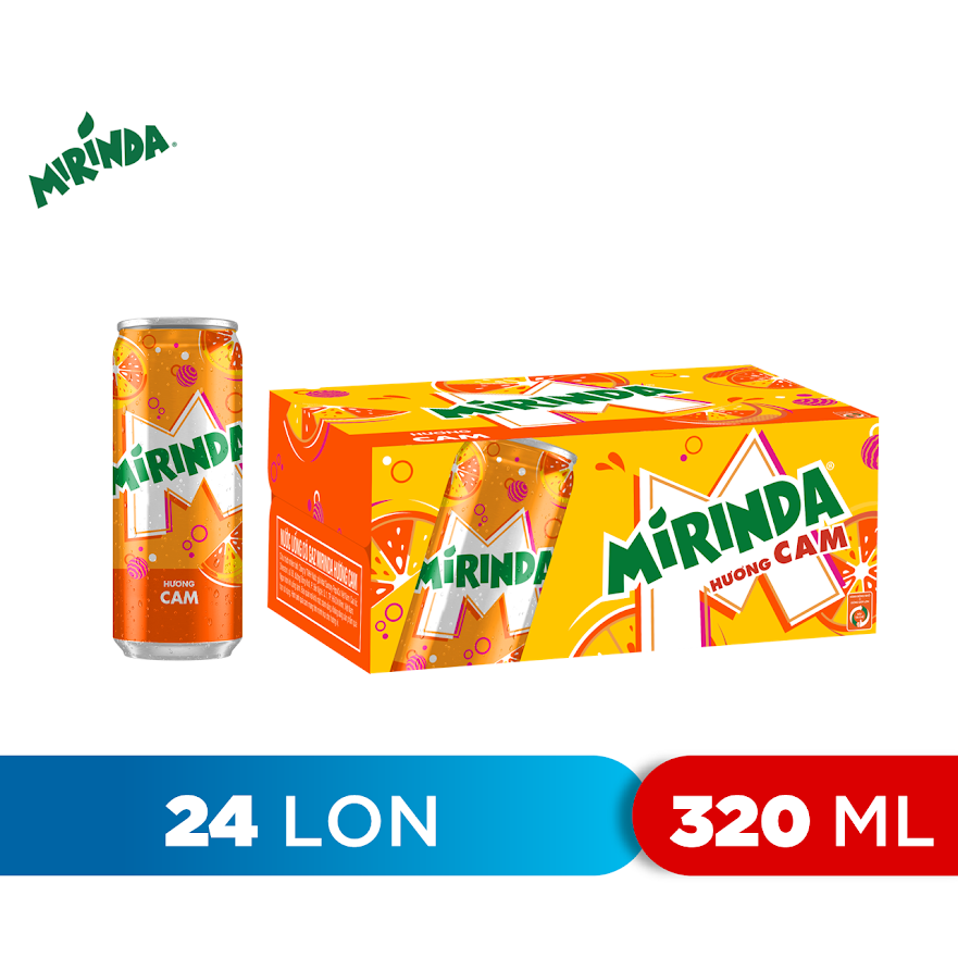 Thùng 24 Lon Nước Ngọt Có Gaz Mirinda Cam