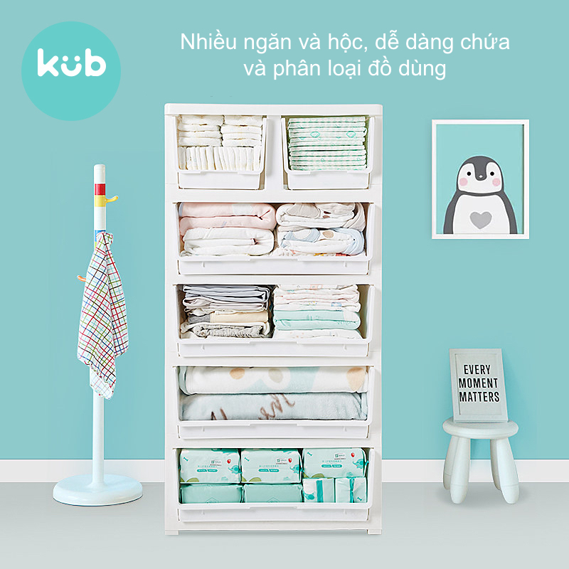 Tủ Nhựa Đựng Quần Áo Cho Bé KUB - Nhiều Tầng, Có Bánh Xe Di Chuyển, Đế Tủ Điều Chỉnh Cân Bằng