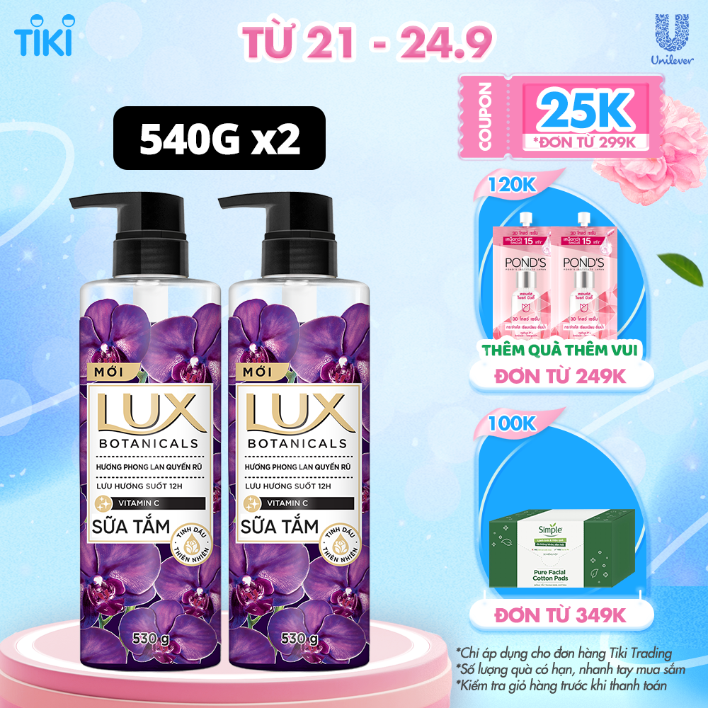 Combo Sữa Tắm Nước Hoa Lux Botanicals Hương Phong Lan Quyến Rũ Lưu Hương 12H 540g X2