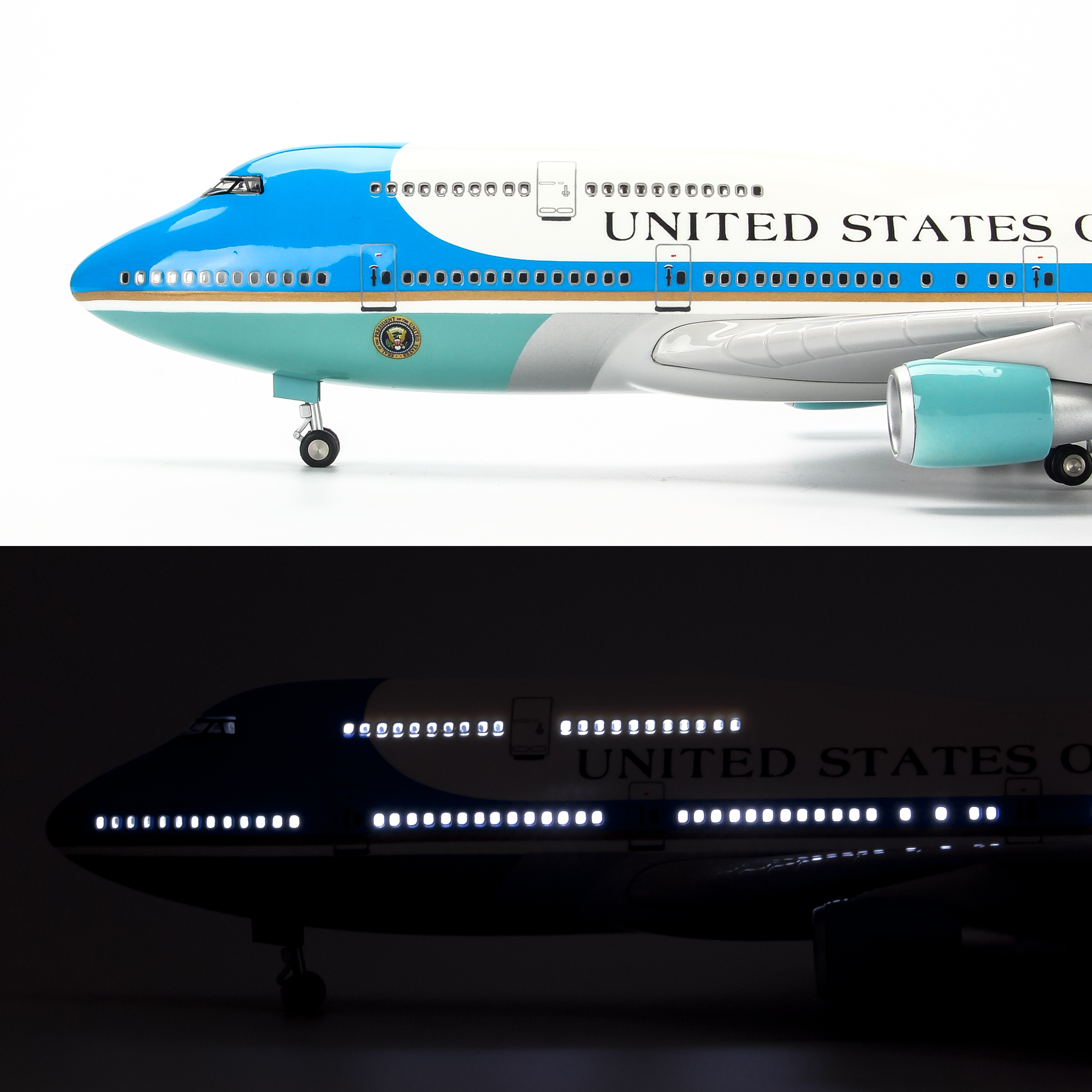 Mô hình máy bay B747 Air Force One 47cm-Trắng,Xanh