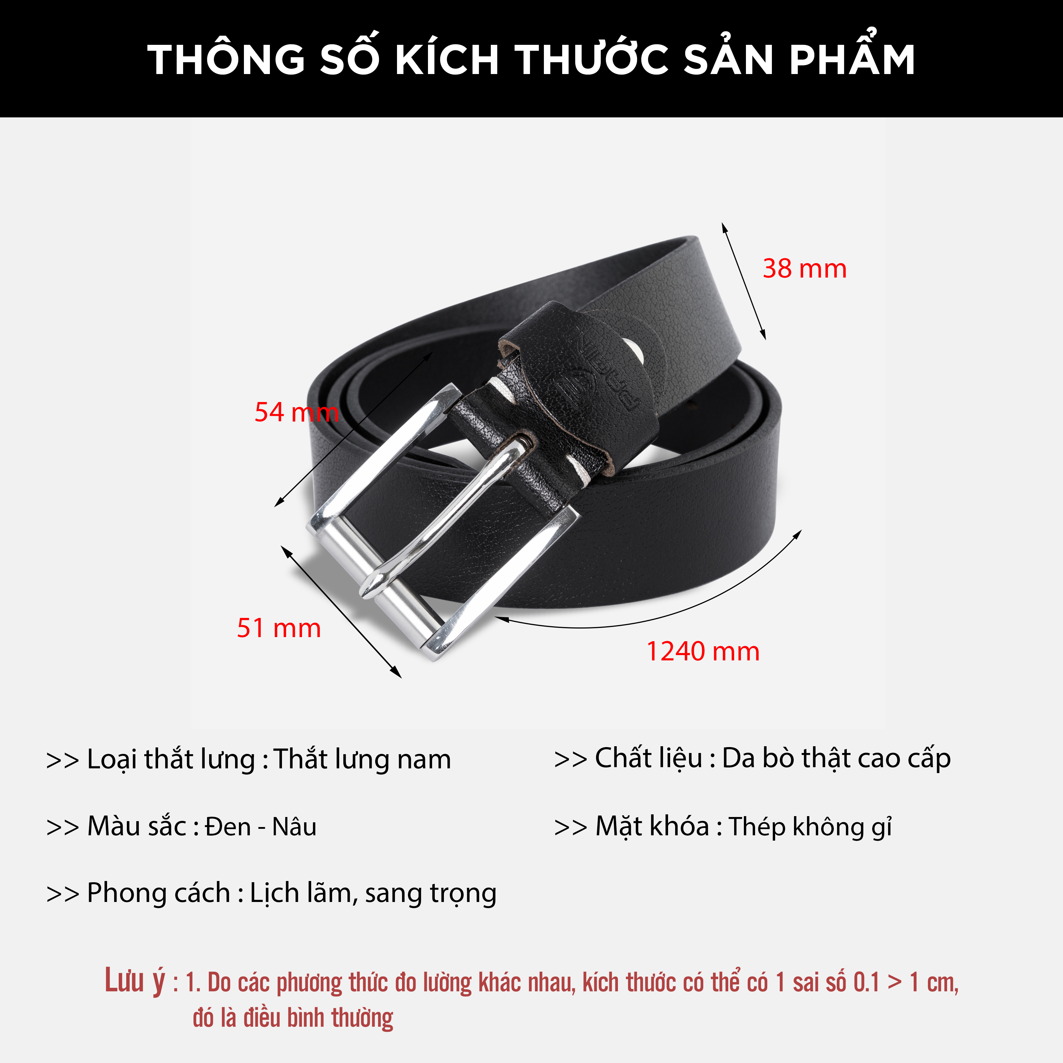 Thắt Lưng Nam Da Bò PAGINI - Mặt Khóa Phong Cách Doanh Nhân