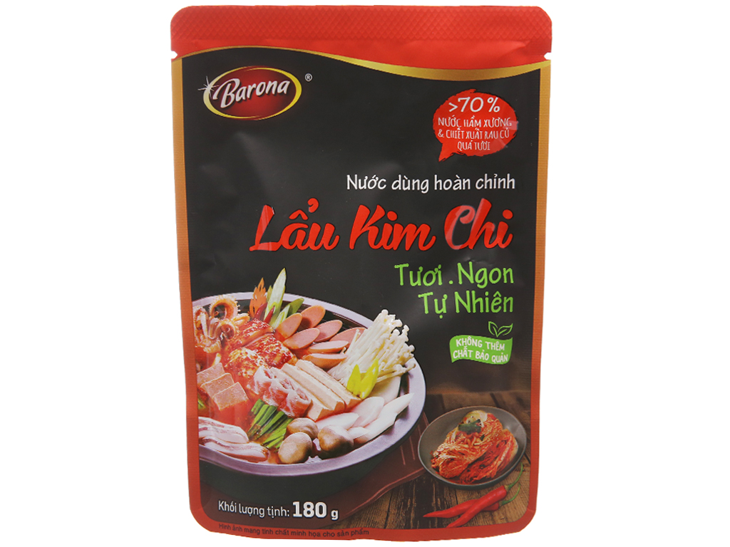 Nước dùng Lẩu Kim Chi Barona 180g tươi ngon chuẩn vị không cần nêm nếm