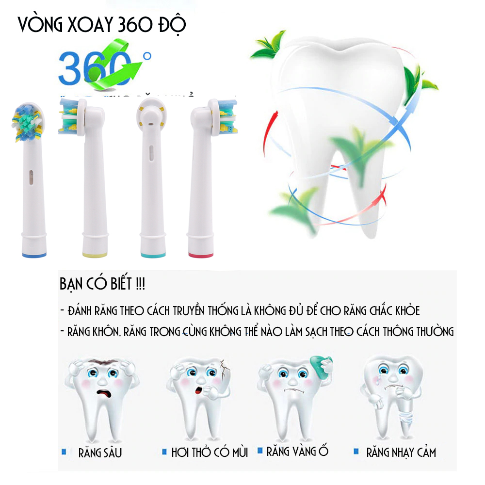 Bộ 4 đầu bàn chải đánh răng điện Đánh tan mảng bám thay thế cho máy Oral–B