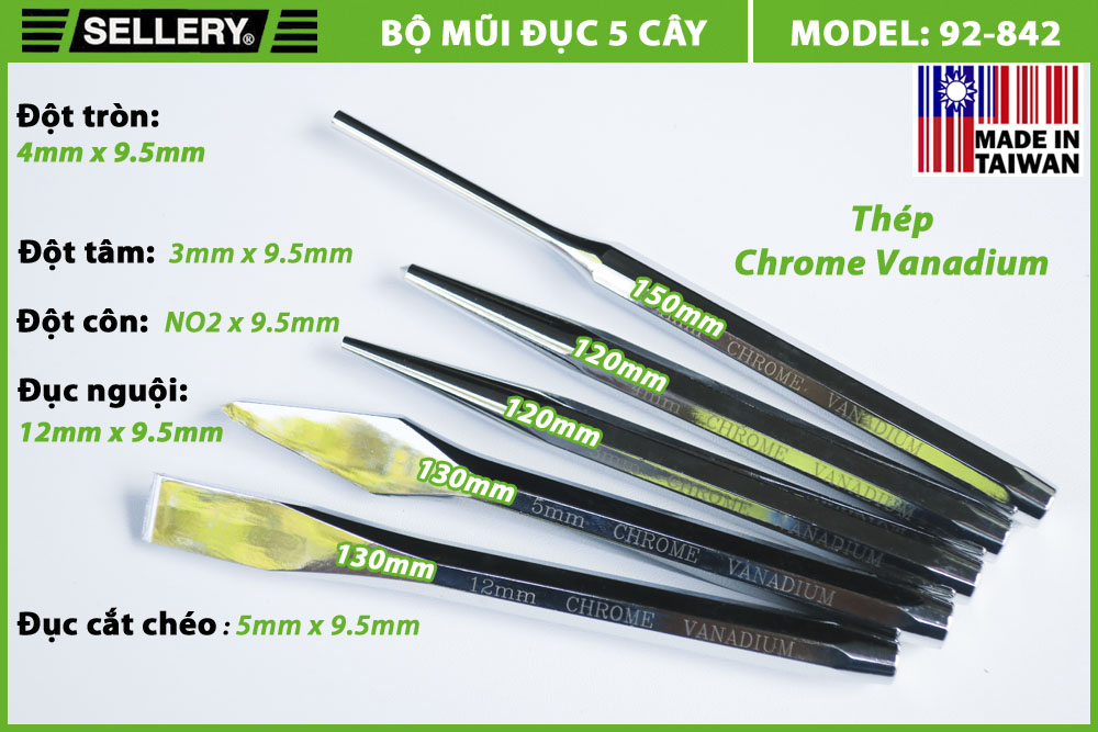 BỘ MŨI ĐỤC 5 CÂY SELLERY (120MM - 150MM) 92-842