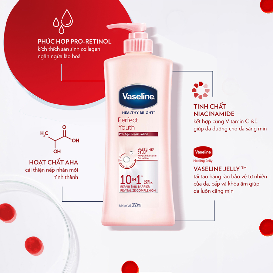 Sữa Dưỡng Thể 350Ml Vaseline Dưỡng Ẩm Sáng Da Perfect Youth Phức Hợp Pro-Retinol Kích Thích Sản Sinh Collagen Hoạt Chất Aha Cải Thiệt Nếp Nhăn