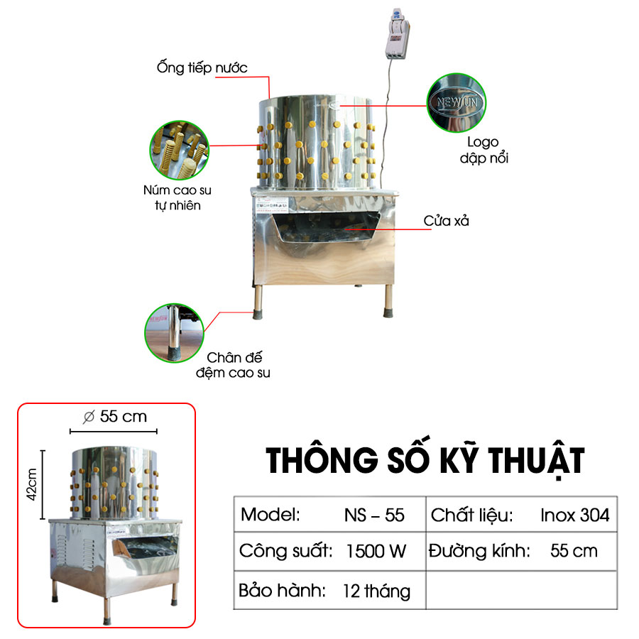 Máy Vặt Lông Gà Vịt NEWSUN 55Cm