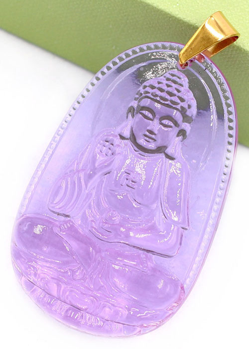 Mặt phật A Di Đà pha lê tím 3.6cm kèm hộp nhung - Phật bản mệnh tuổi Tuất, Hợi - Mặt phật size nhỏ